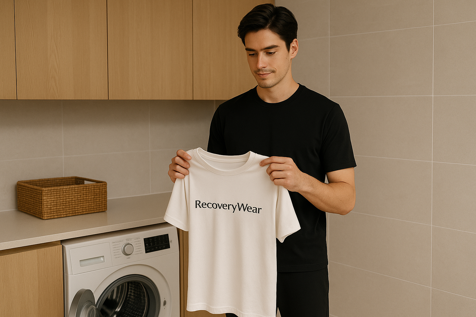 リカバリーウェアを洗濯しようとしている男性