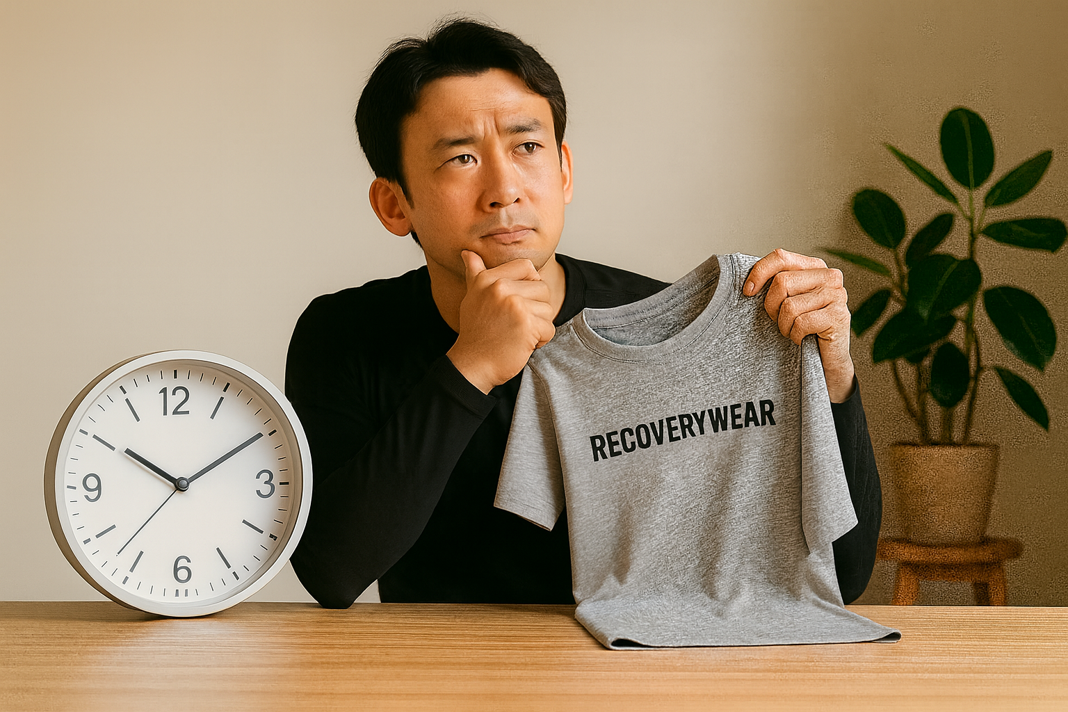 リカバリーウェアの寿命を考える男性